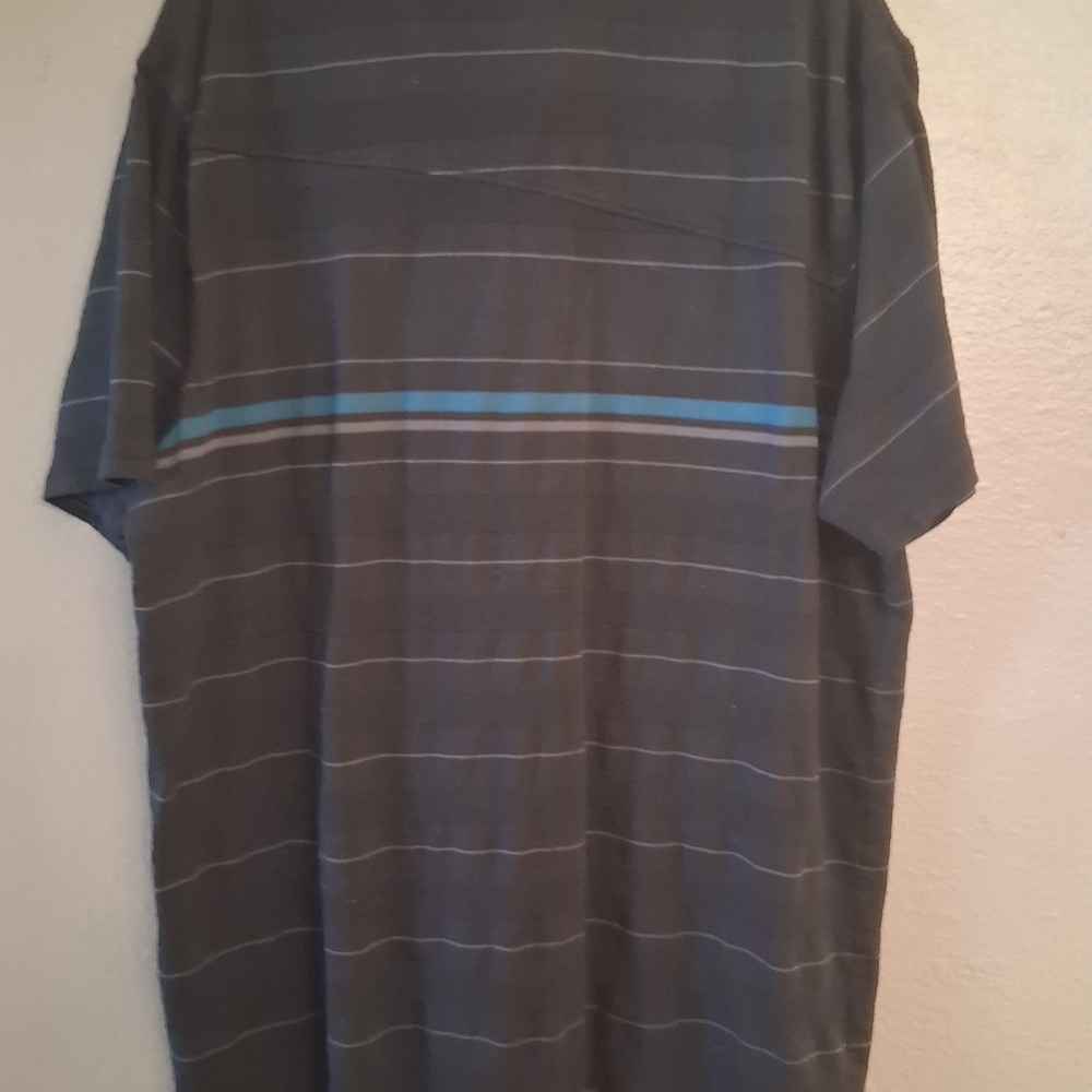 Volcom Men's Striped Polo Shirt- Black and Grey Striped With Teal Accent SizeXXL - Picture 6 of 7